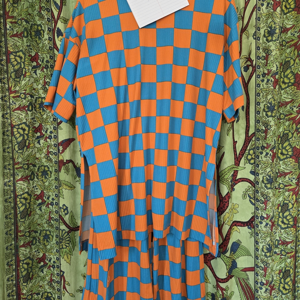 Dressed In LaLa Vibrant Orange and Blue Checkered Set